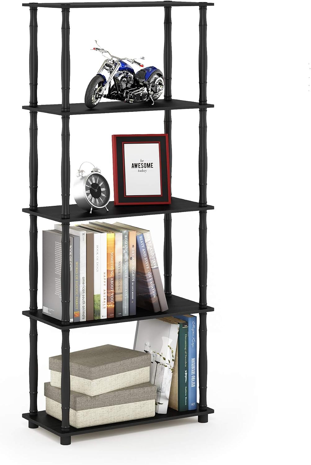 Turn-N-Tube 5-Tier Multipurpose Shelf / Display Rack / Storage Shelf / Bookshelf, Classic Tubes, Americano/Black