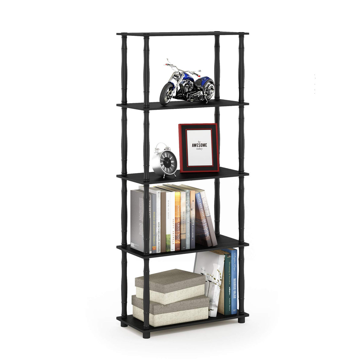 99152BE/WH/IV 3-Tier Go Green Multipurpose Storage Rack Shelving Unit Bookshelf Cabinet with 2 Bins, Beech Finish