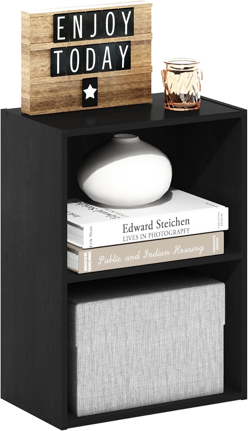 LUDER 2-Tier Book Shelf, Open Shelves Bookshelf, Blackwood