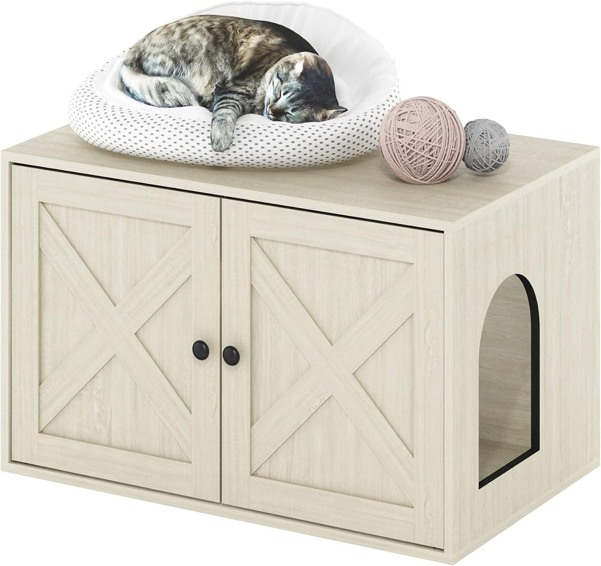 PELI Farmhouse Style Cat Litter Box Enclosure, White Wash