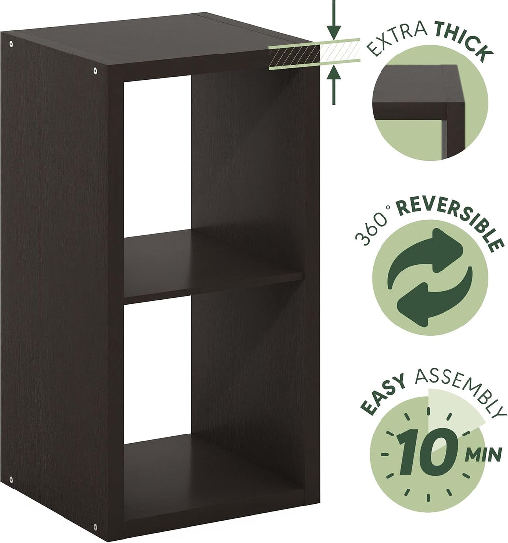 CUBICLE 2-Cube Book Shelf, Extra Thick Frame Bookshelf, Dark Oak