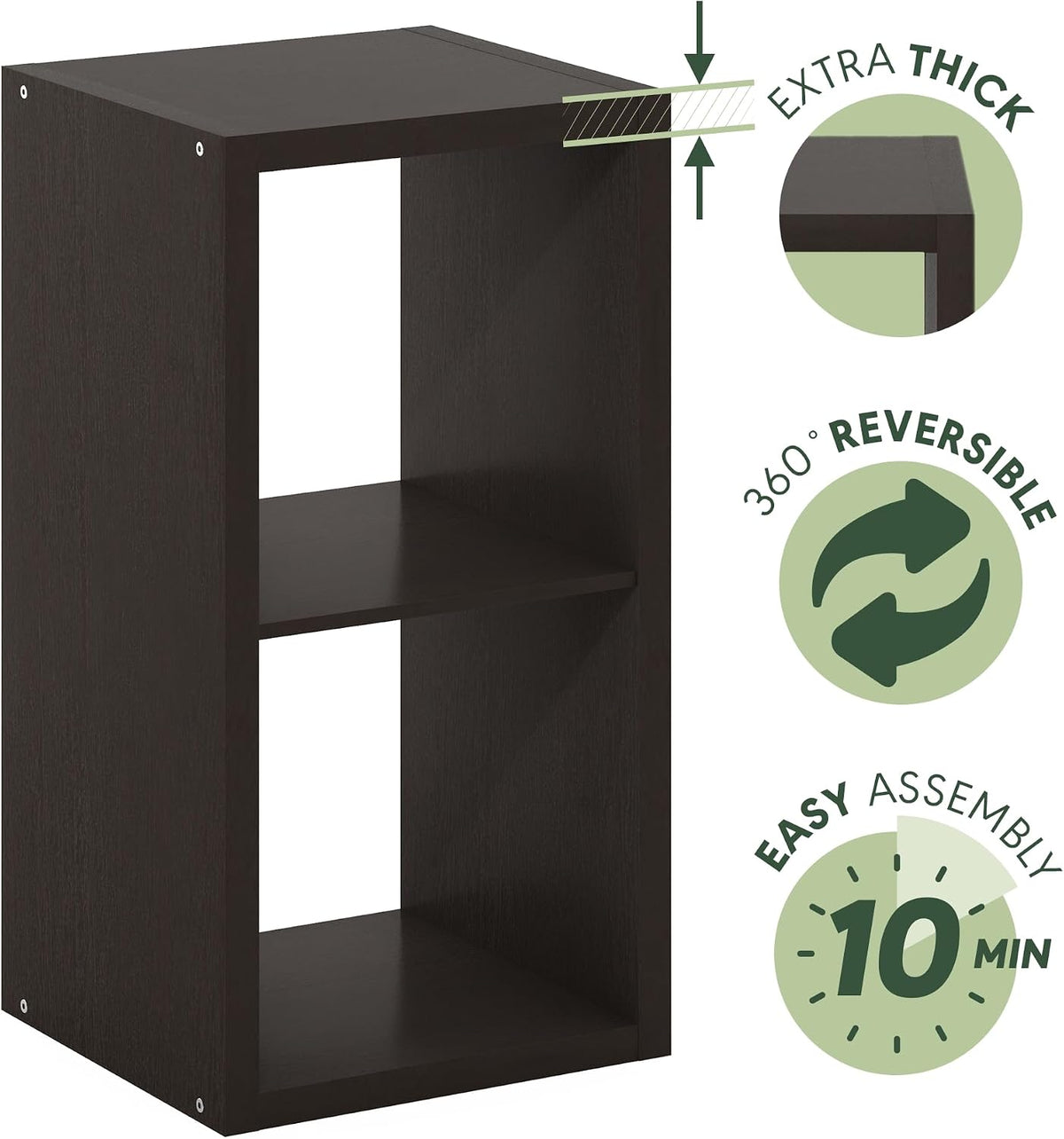 CUBICLE 2-Cube Book Shelf, Extra Thick Frame Bookshelf, Dark Oak