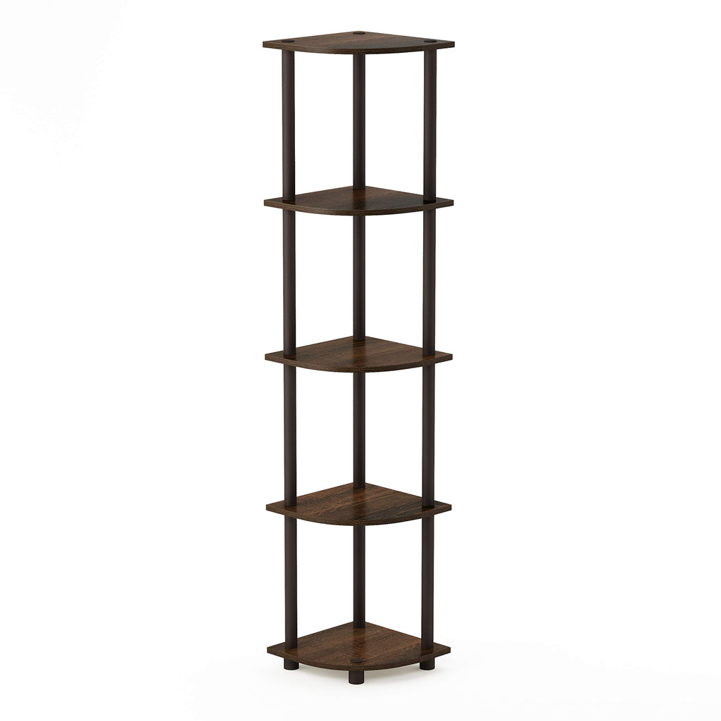 Wire Book Shelf, 5-Tier Industrial Style Metal Frame Bookcase, Display Shelf, 24 Wide, Walnut Cove