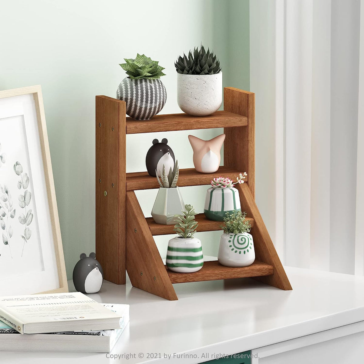 Outdoor 4-Tier Ladder Plant Stand, Meranti Wood