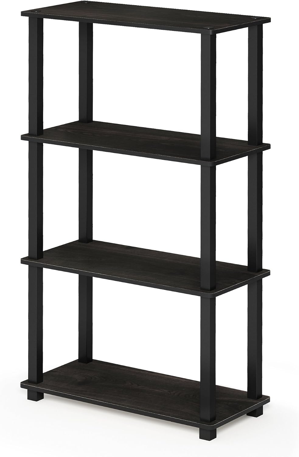 TURN-S-TUBE Storage Shelves, 4-Tier Book Shelf, Corner Shelf, Toolless Open Shelves, for Organization and Storage, Living Room, Garage, Home Office, Espresso