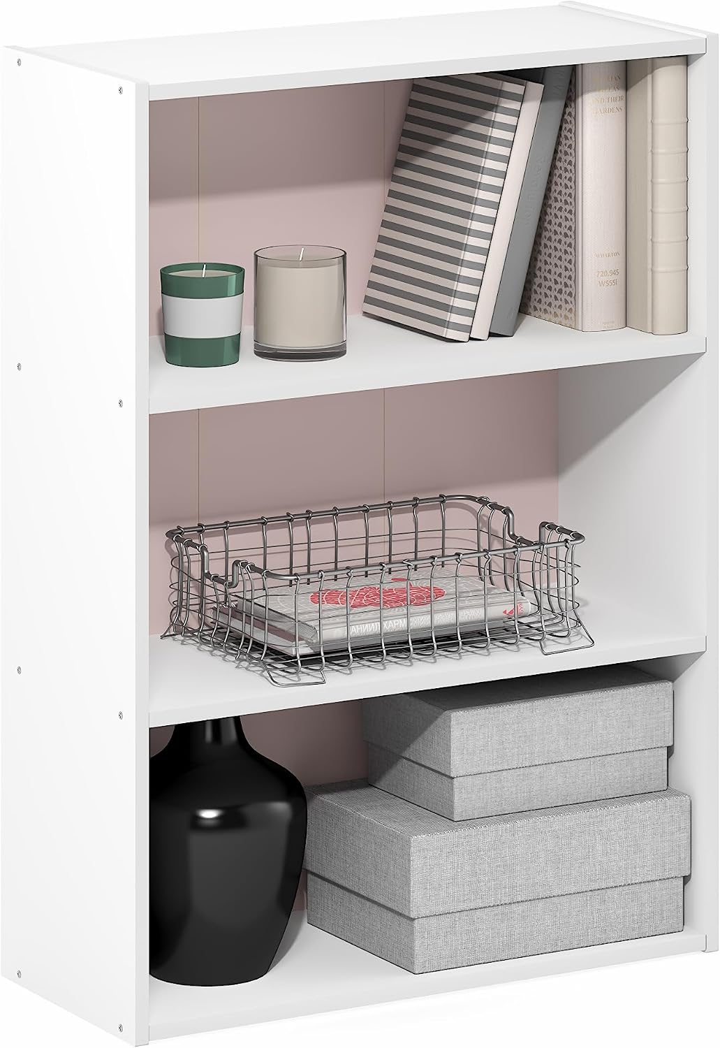 PASIR 3-Tier Book Shelf, White/Pastel Pink