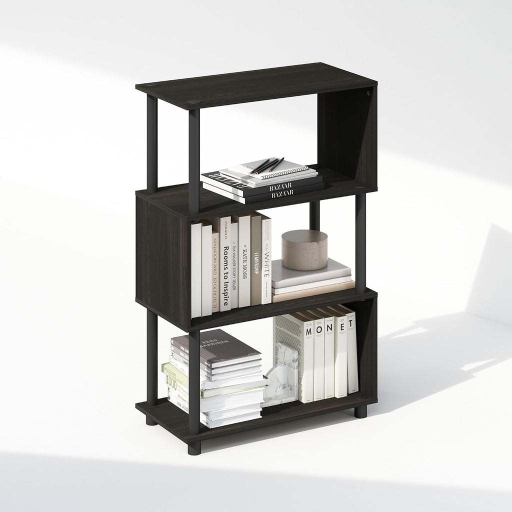 Reed 4-Tier Geometric Book Shelf with Open Shelf, Espresso