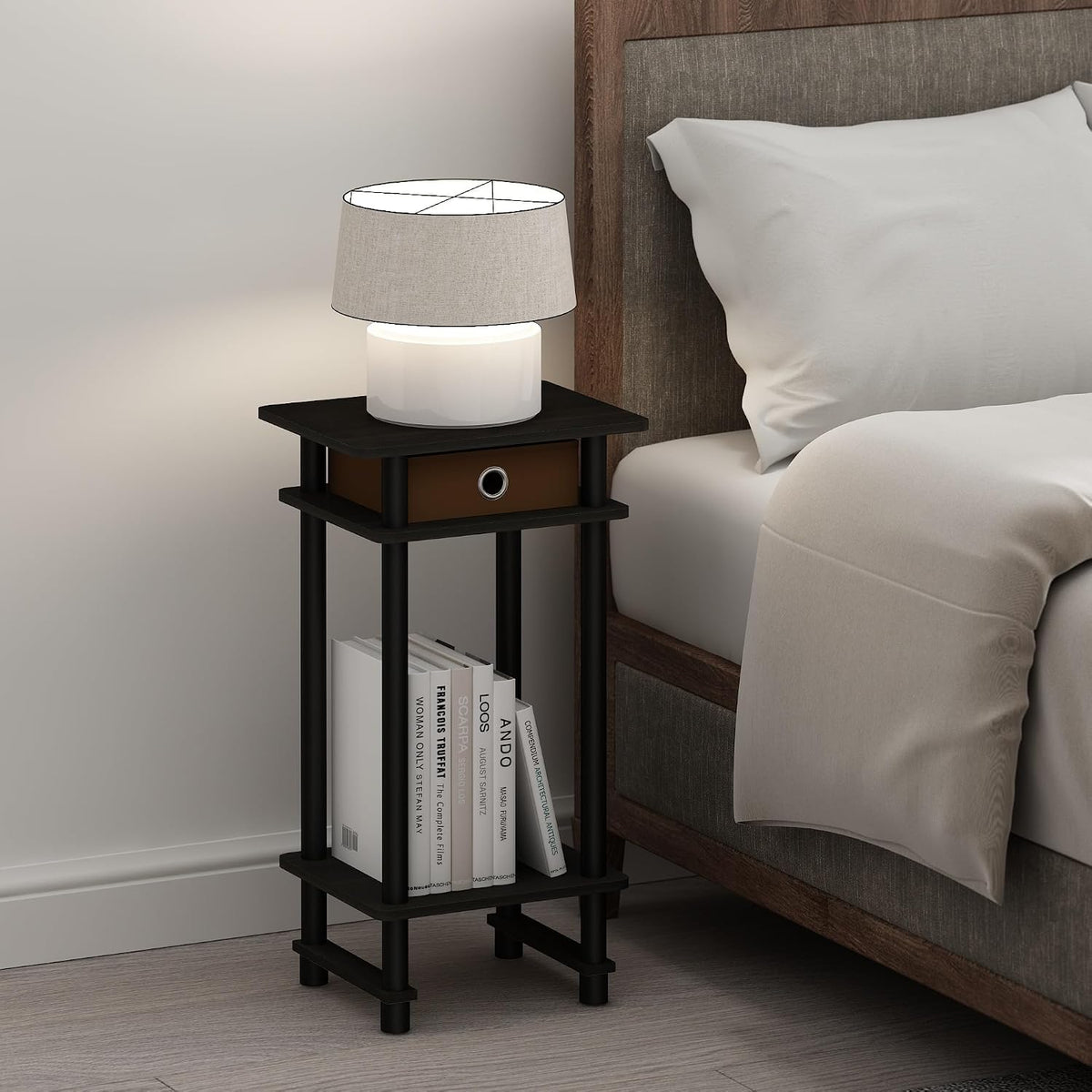 Turn-N-Tube Tall Nightstand with Bin, 1-Pack, Plastic Poles, Espresso/Brown