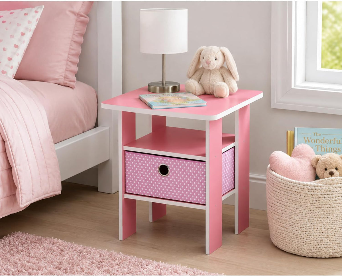 Andrey 3-Tier Square Side Table with Storage Bin, Pink