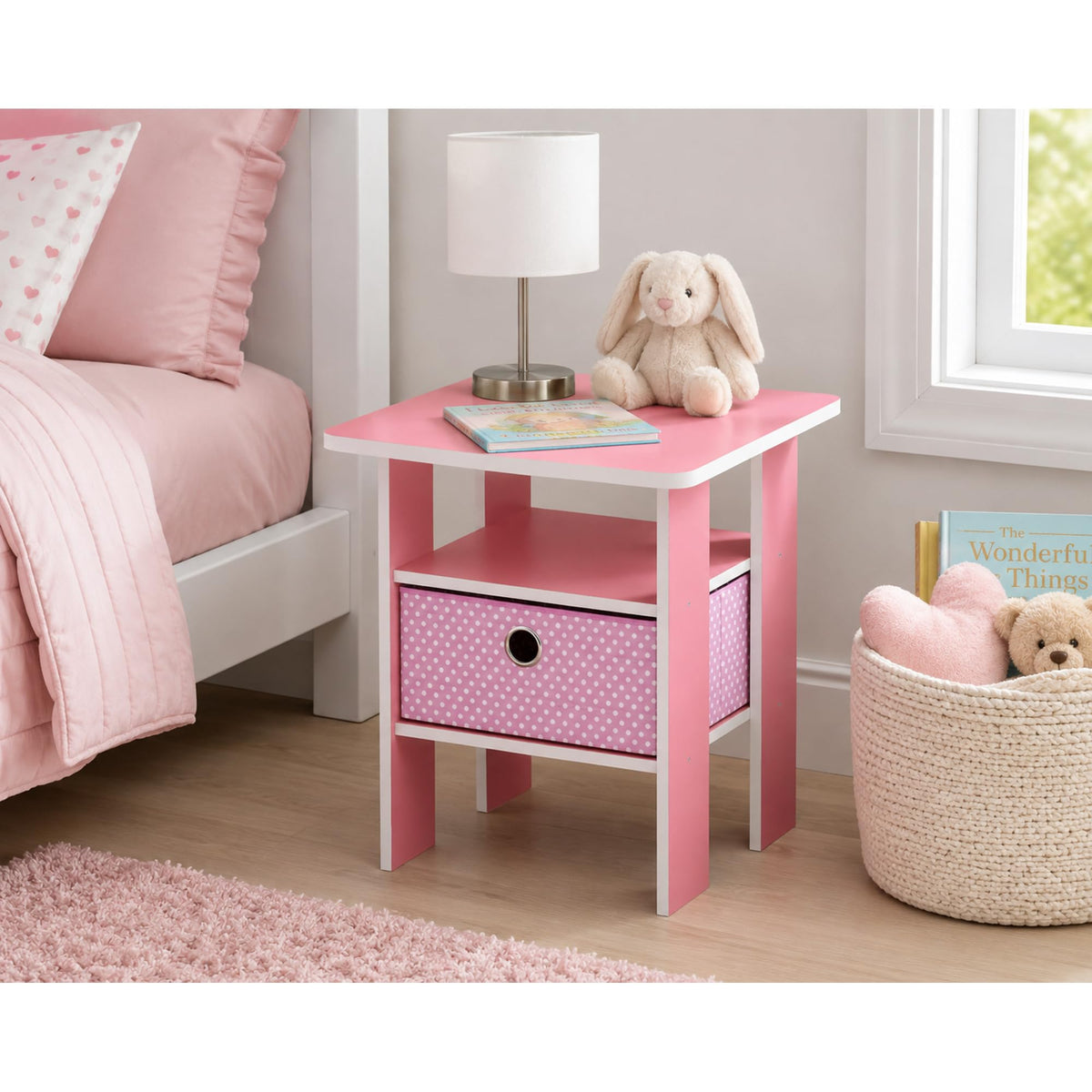 Andrey 3-Tier Square Side Table with Storage Bin, Light Oak