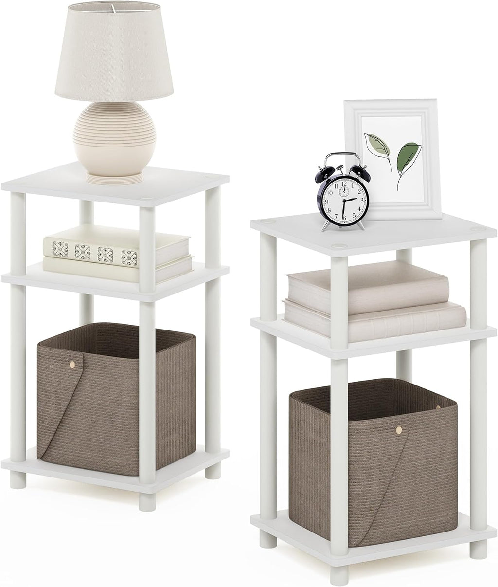 JUST Set of 2 Toolless 3-Tier Night Stand, White
