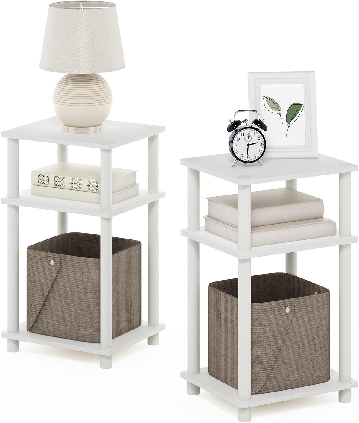 JUST Set of 2 Toolless 3-Tier Night Stand, White