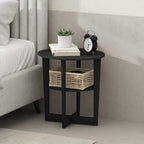 TIDUR Night Stand, 3-Tier Oval Nightstand with Round Edge Tabletop, Open Shelf Bedside Table, End Table, Side Table, for Bedroom, Closet, Dorm, Walnut