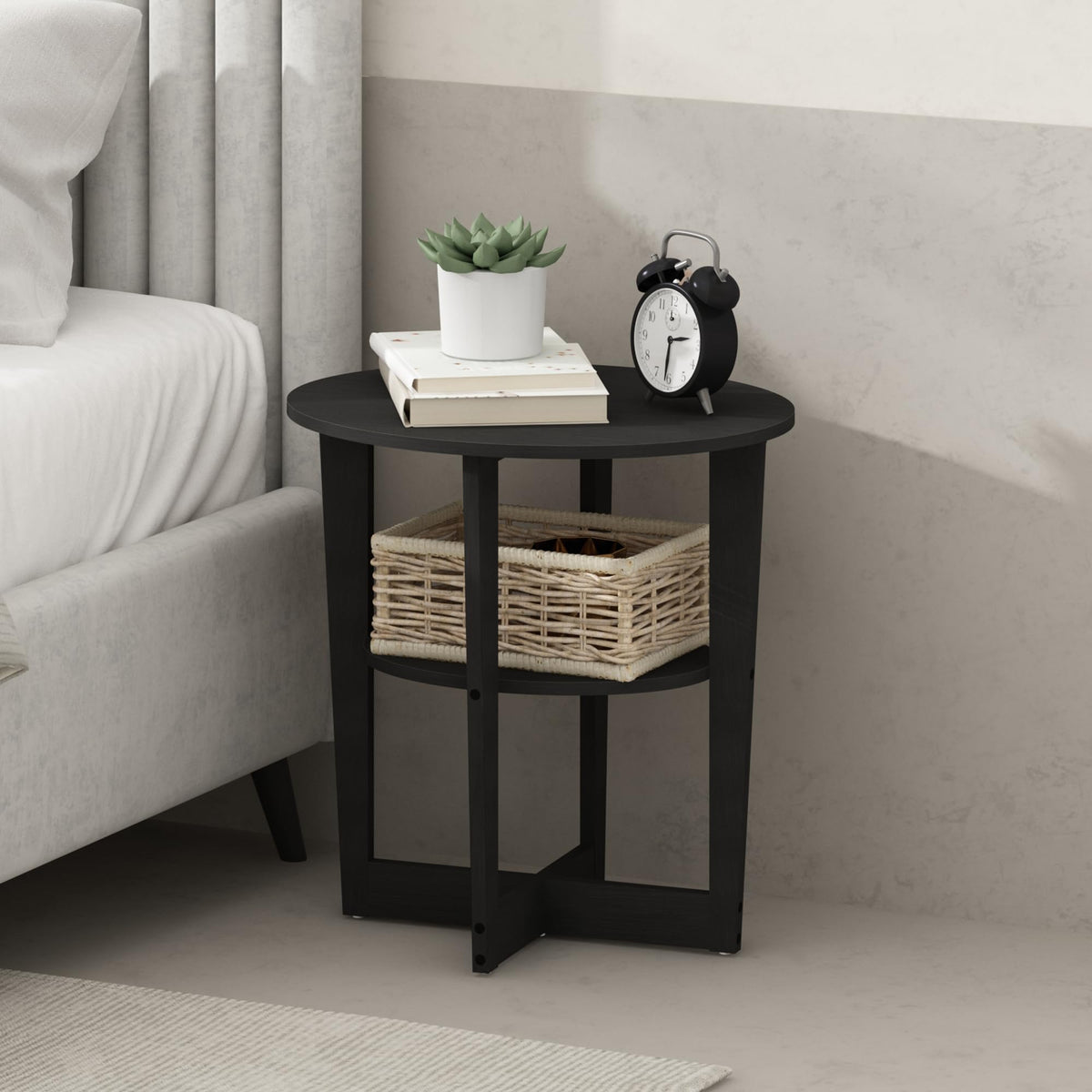 TIDUR Night Stand, 3-Tier Oval Nightstand with Round Edge Tabletop, Open Shelf Bedside Table, End Table, Side Table, for Bedroom, Closet, Dorm, Walnut