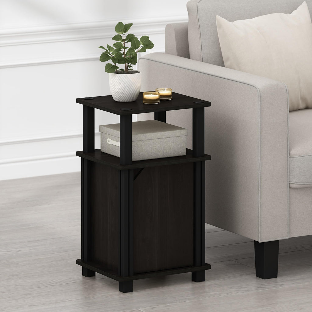 Just 3-Tier Side Table, Grey Closed Storage End Table, Night Stand, Bedside Table for Living Room, Bedroom, Home Office, French Oak/Black
