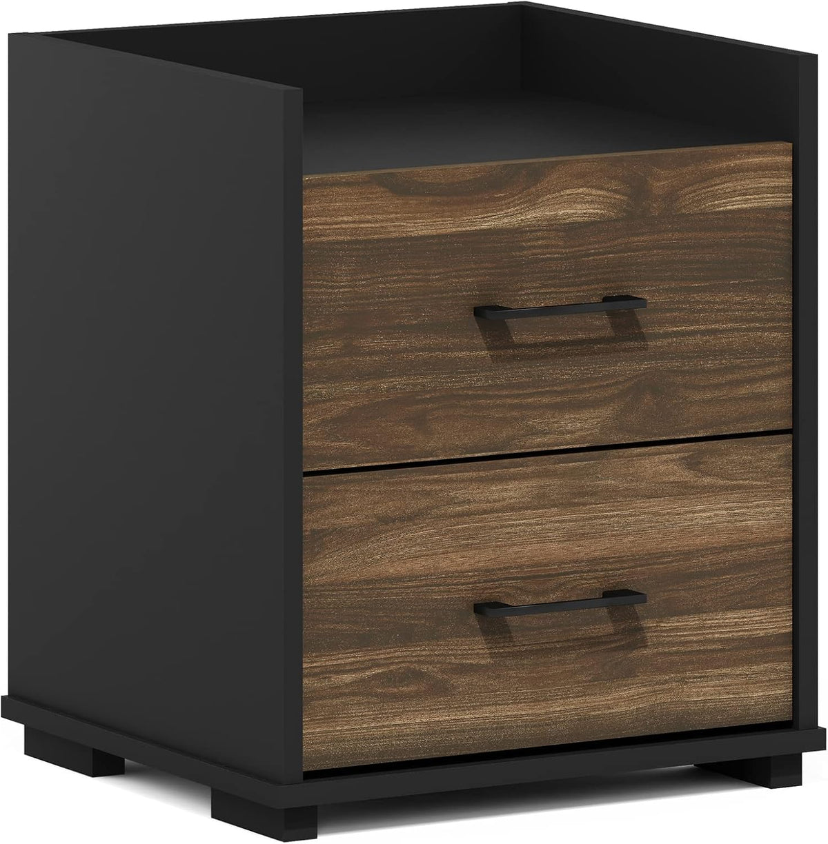 Tidur Night Stand with Drawers, 2 Drawers, Brown Walnut/Black