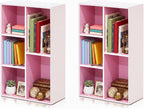 LUDER Set of 2 Book Shelf, 5-Cube, White/Pink