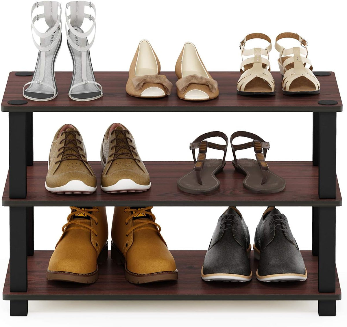 Turn-S-Tube 3-Tier Shoe Rack, Dark Cherry/Black