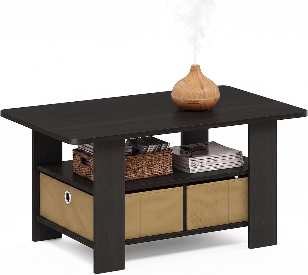 ANDREY Coffee Table, Small Modern Coffee Table with Storage and Bin Drawer, Side Table for Living Room, Bedroom, Home Office, Espresso