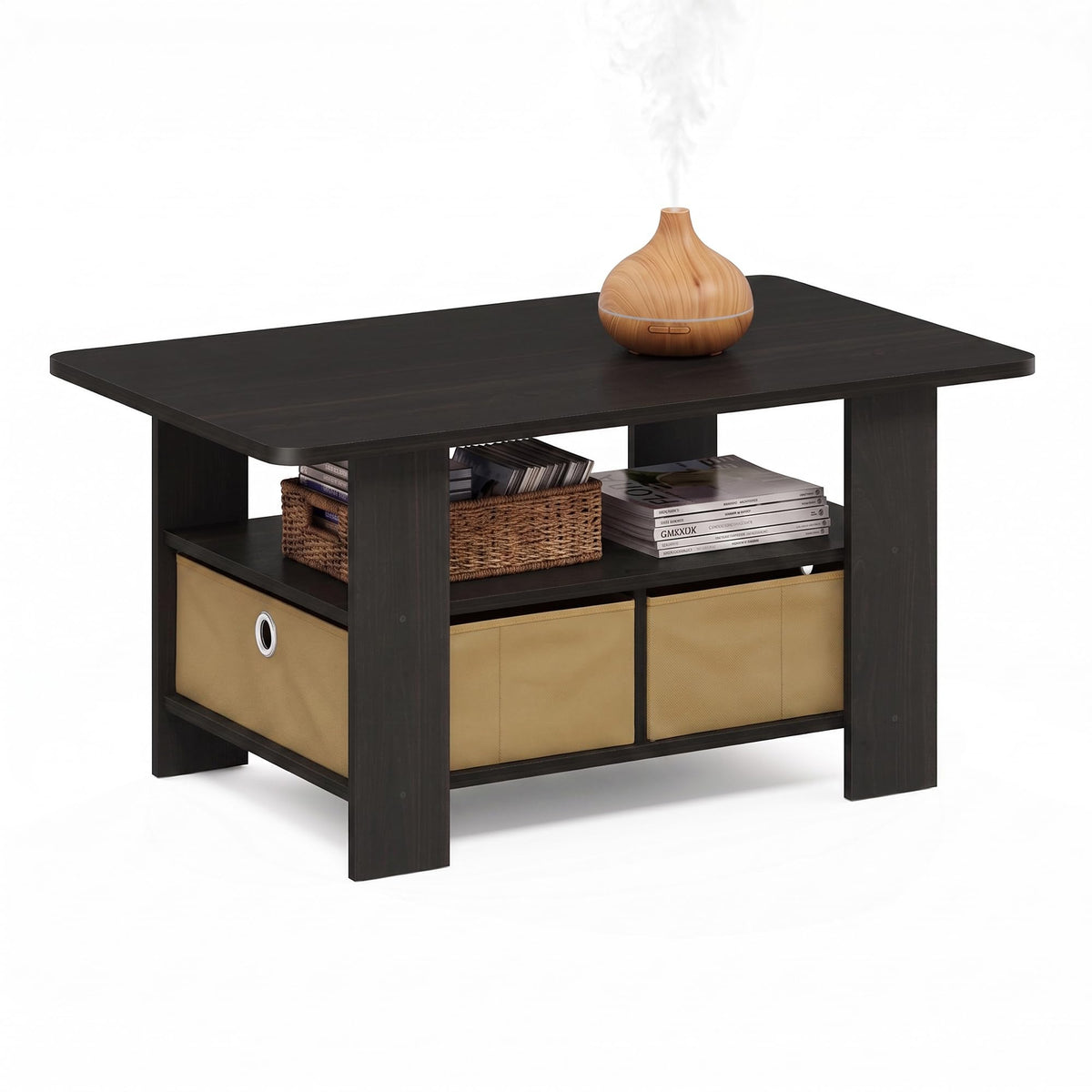 ANDREY Coffee Table, Small Modern Coffee Table with Storage and Bin Drawer, Side Table for Living Room, Bedroom, Home Office, Espresso