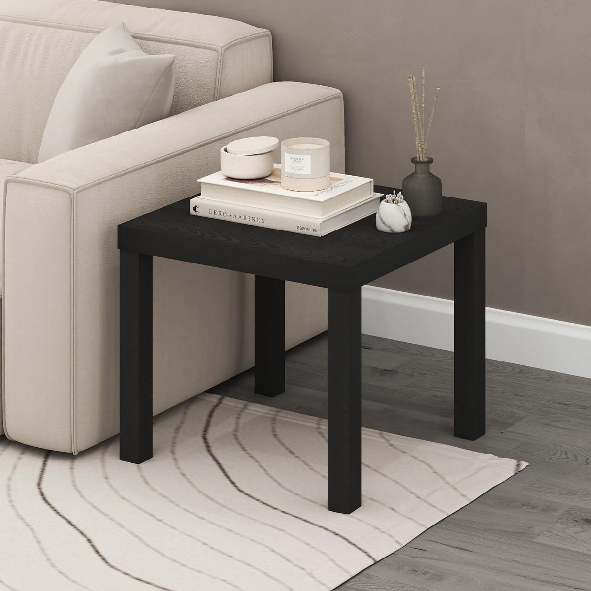 Classic Homey Square Parsons Side End Table, Set of 2, Black