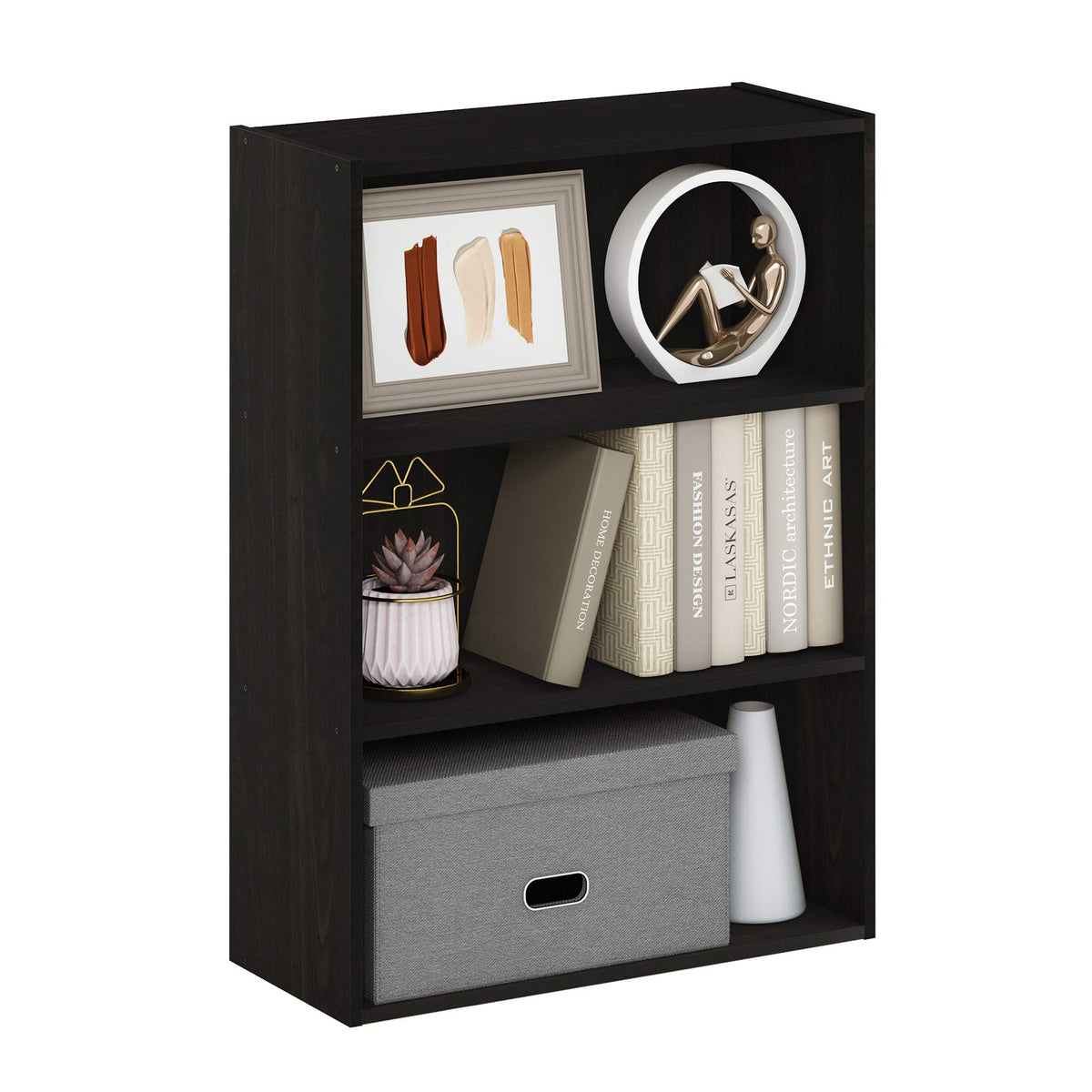 Basic Book Shelf, 4-Tier Bookcase with Open Shelf, Bookshelf, Cube Storage Organizer, 11 x 17 x 35, for Living Room, Bedroom, Home Office, Amber Pine