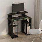 TOMI 35.3" Wide Desk with Hutch and Storage Shelves, Walnut