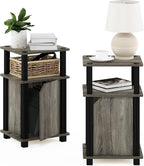 JUST Set of 2 3-Tier Night Stand with Door Cabinet, French Oak