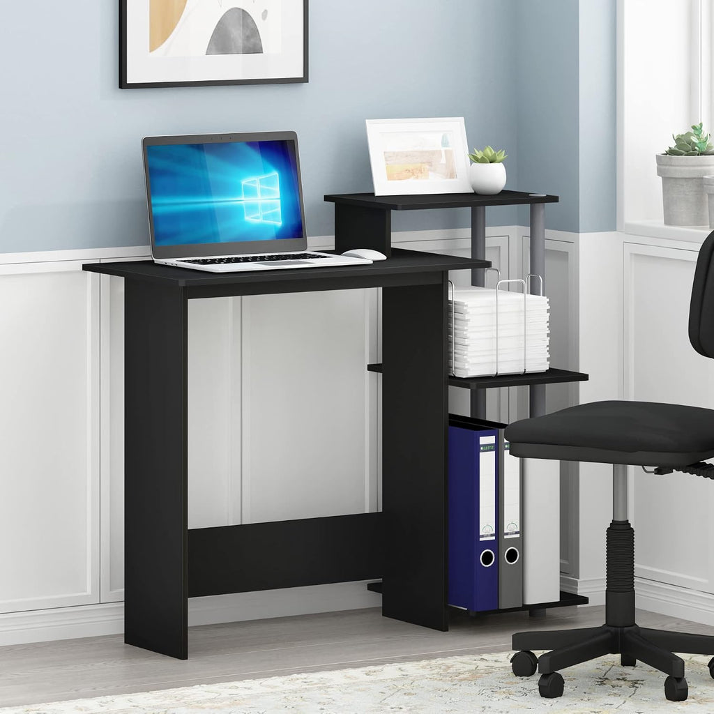 EFFICIENT Desk, 28.6" Wide Gaming Desk with 3 Open Side Shelves, Laptop Notebook Computer Desk, Office Desk for Home Office, Study Room, Dorm, Bedroom, Black