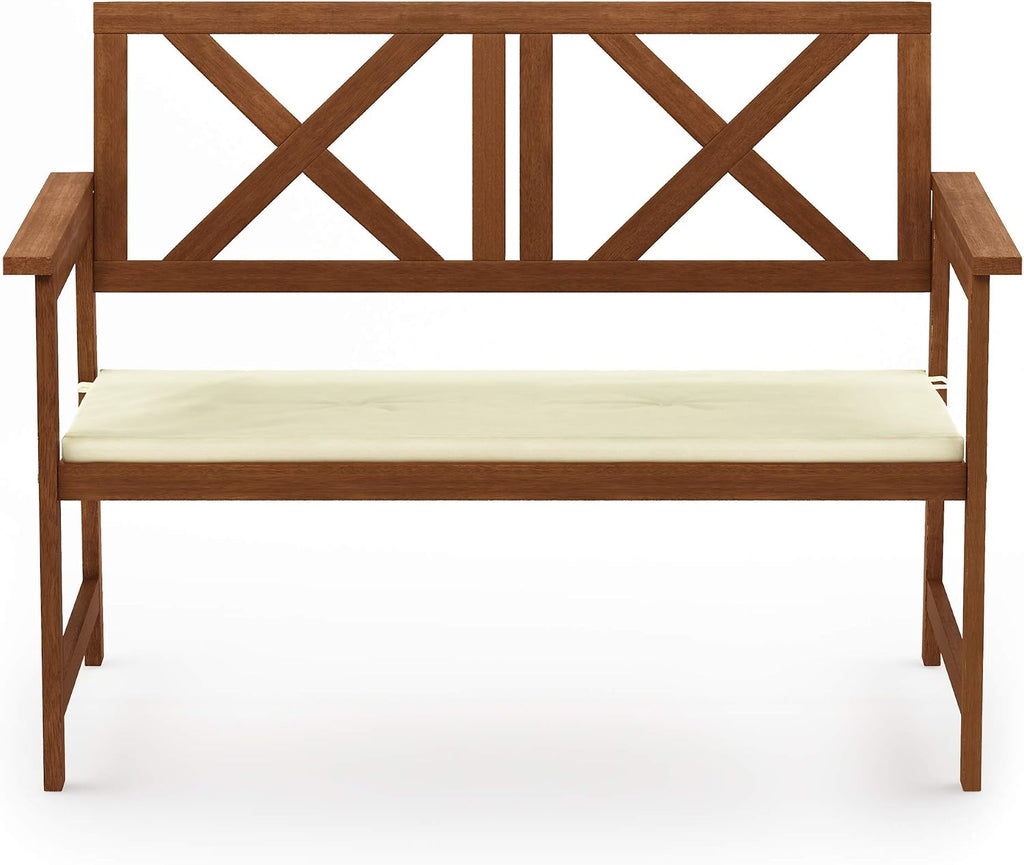 Outdoor Bench, X Back Garden Bench with Cushion, for Patio, Garden, Porch, 24 x 44 x 32, Natural
