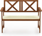 Outdoor Bench, X Back Garden Bench with Cushion, for Patio, Garden, Porch, 24 x 44 x 32, Natural