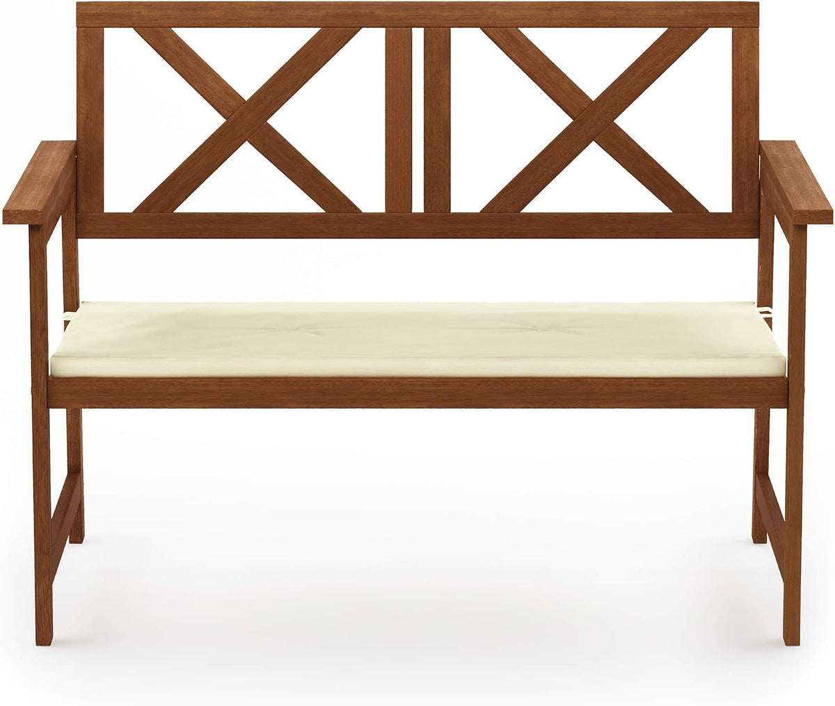 Outdoor Bench, X Back Garden Bench with Cushion, for Patio, Garden, Porch, 24 x 44 x 32, Natural