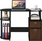 JAYA Desk, 38.4" Wide Gaming Desk with Bin Drawers, Computer Desk with Side Shelf, Office Desk for Study, Home Office, Bedroom, Dorm, Study Room, Espresso