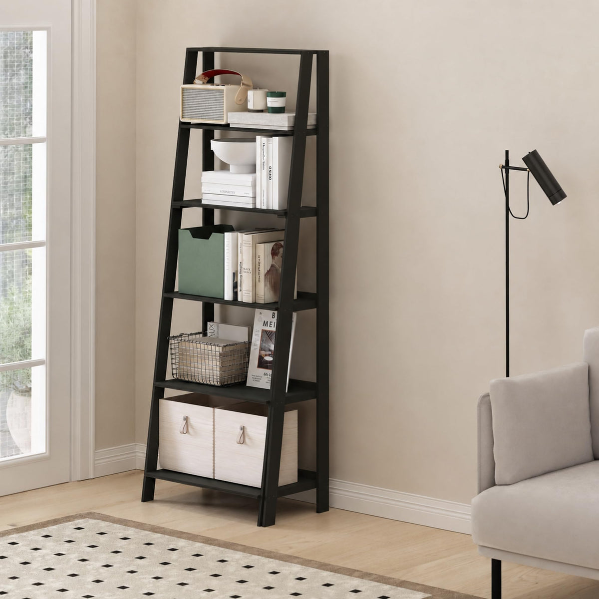 4-Tier Ladder Shelf, Black Ladder Book Shelf, Bookcase, Storage Shelves, Storage Rack, for Organization and Storage, Living Room, Home Office, Black Espresso