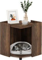 PELI Cat Litter Box Enclosure, 17" Square Hidden Litter Box Furniture with Open Storage, Wooden Pet House, Easy Assembly, for Living Room, Columbia Walnut