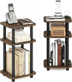 JUST 3-Tier Telephone Table Set of 2, Turn-N-Tube Toolless Side Table with Open Shelf, Round Curve Corner Night Stand, Bedside Table, for Living Room, Bedroom, Columbia Walnut