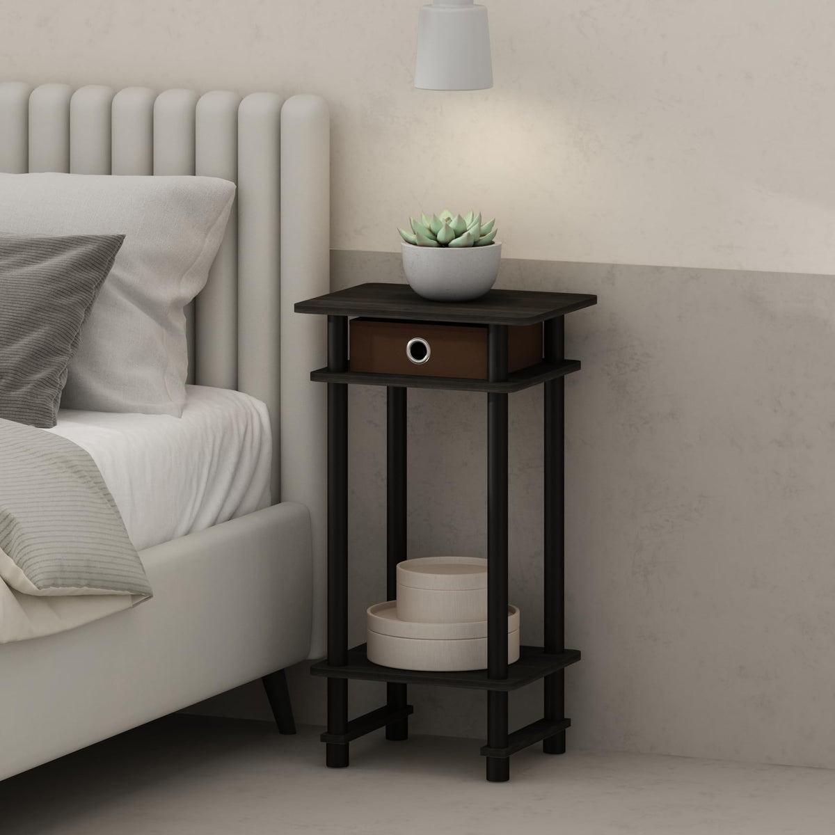 ANDREY Set of 2 Square 2-Tier Side Table, End Table, French Oak