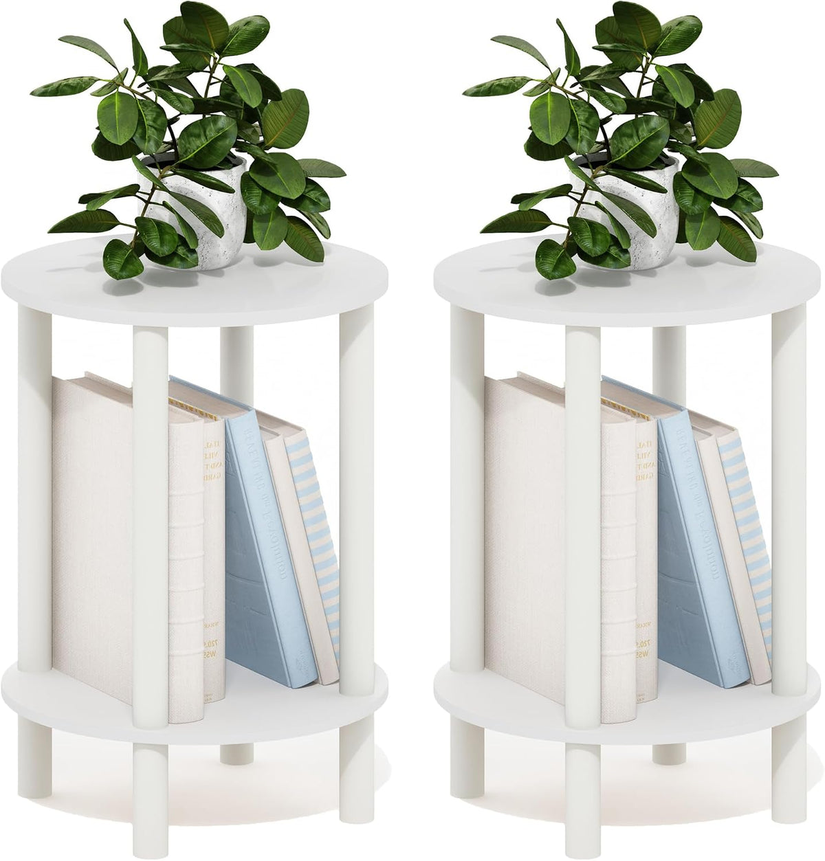 TURN-N-TUBE Set of 2 2-Tier Round Side Tables, White