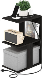 BOYATE 2-Tier Night Stand with Charging Station, Espresso
