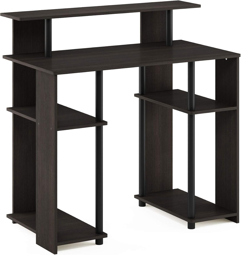 Jaya 35.3 Inch Computer Desk with Raised Hutch, White Wood
