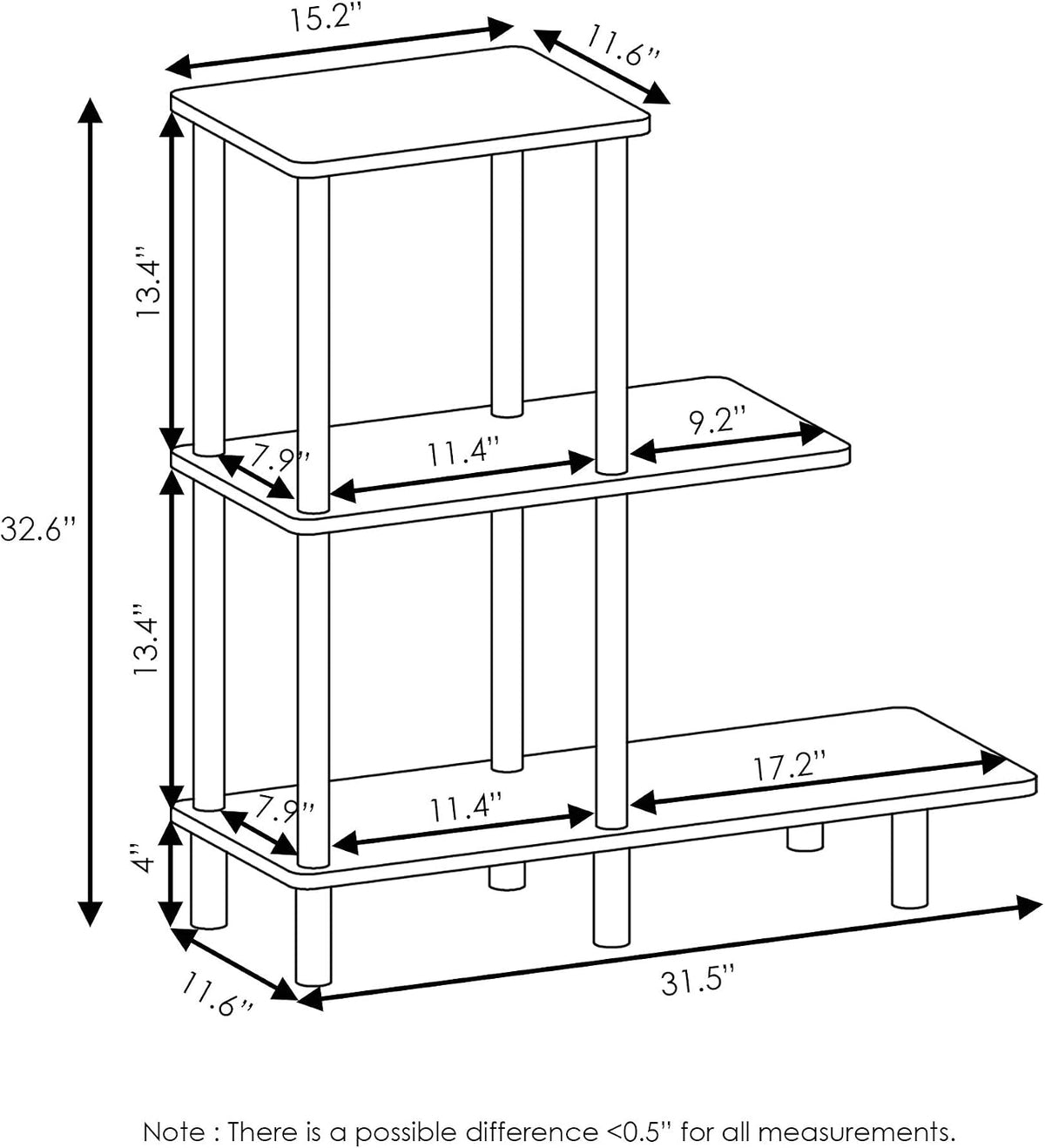 Turn-N-Tube 3-Tier Tall L-Shape Night Stand, French Oak