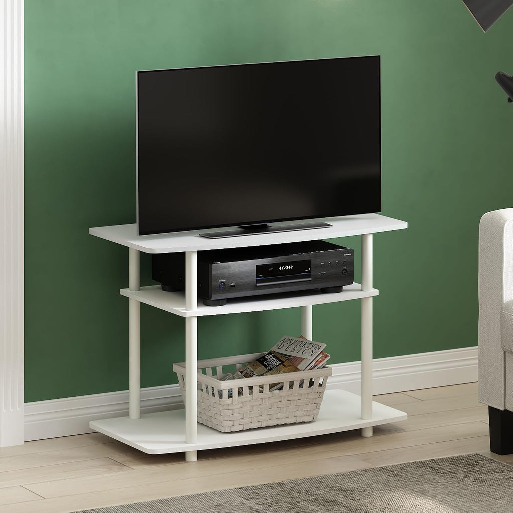 Turn-N-Tube TV Stand, 3-Tier No Tools Entertainment Center, TV Console for TV up to 32 Inch, for Living Room, Bedroom, White