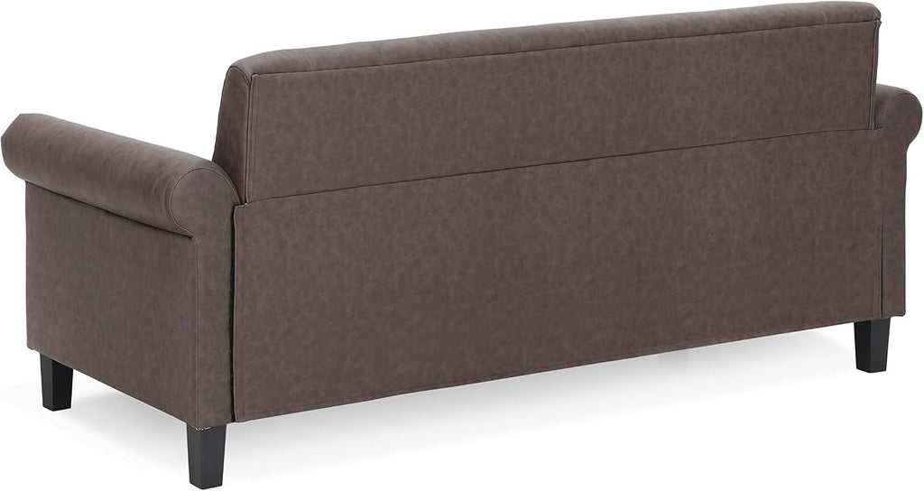 Bastia Vintage Modern Chesterfield Button Tufted 3-Seater Sofa Couch for Living Room, Brown Faux Leather