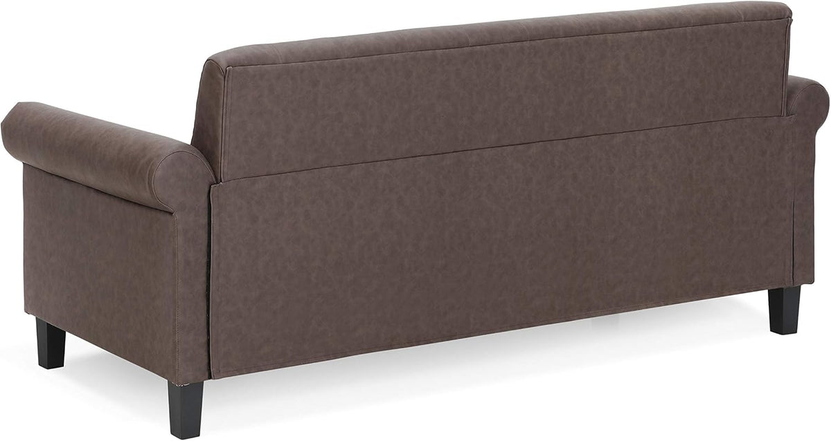 Bastia Vintage Modern Chesterfield Button Tufted 3-Seater Sofa Couch for Living Room, Brown Faux Leather
