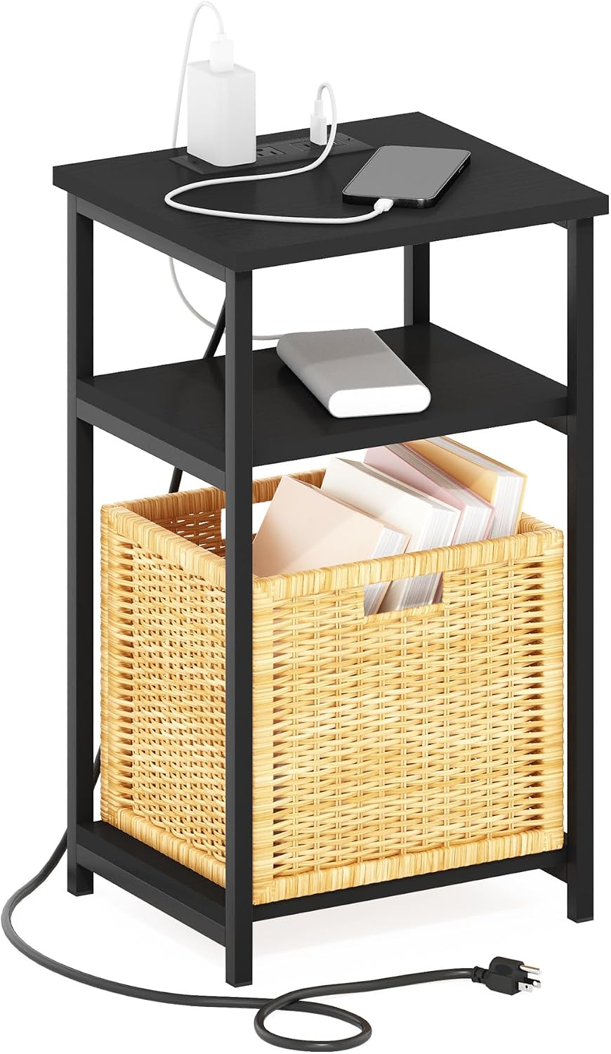 Moretti 3-Tier Night Stand with Charging Station, Americano