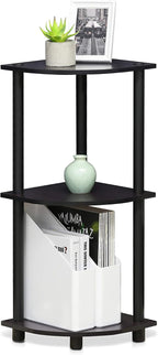 Turn-N-Tube Toolless Assembly 3-Tier Corner Shelf, Black Corner Book Shelf, Open Shelves Bookshelf, for Organization and Storage, Living Room, Home Office, Bedroom, Dark Mocha