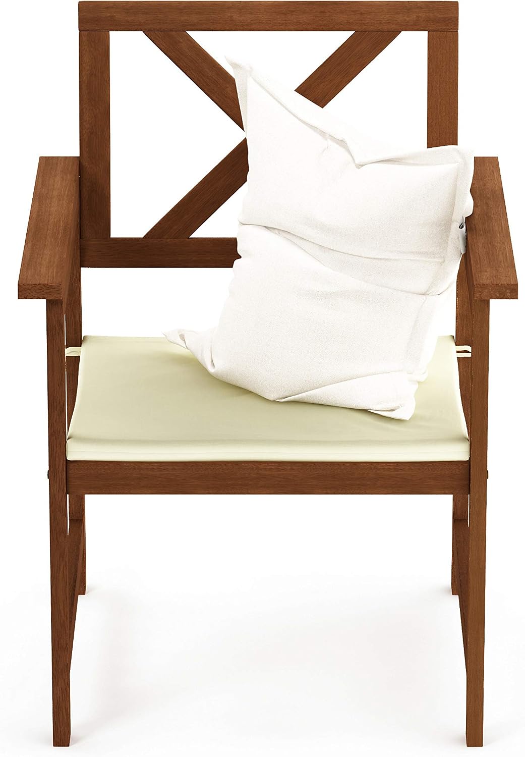 FG18112C Hardwood X Back Arm Chair in Teak Oil with Cushion, Natural
