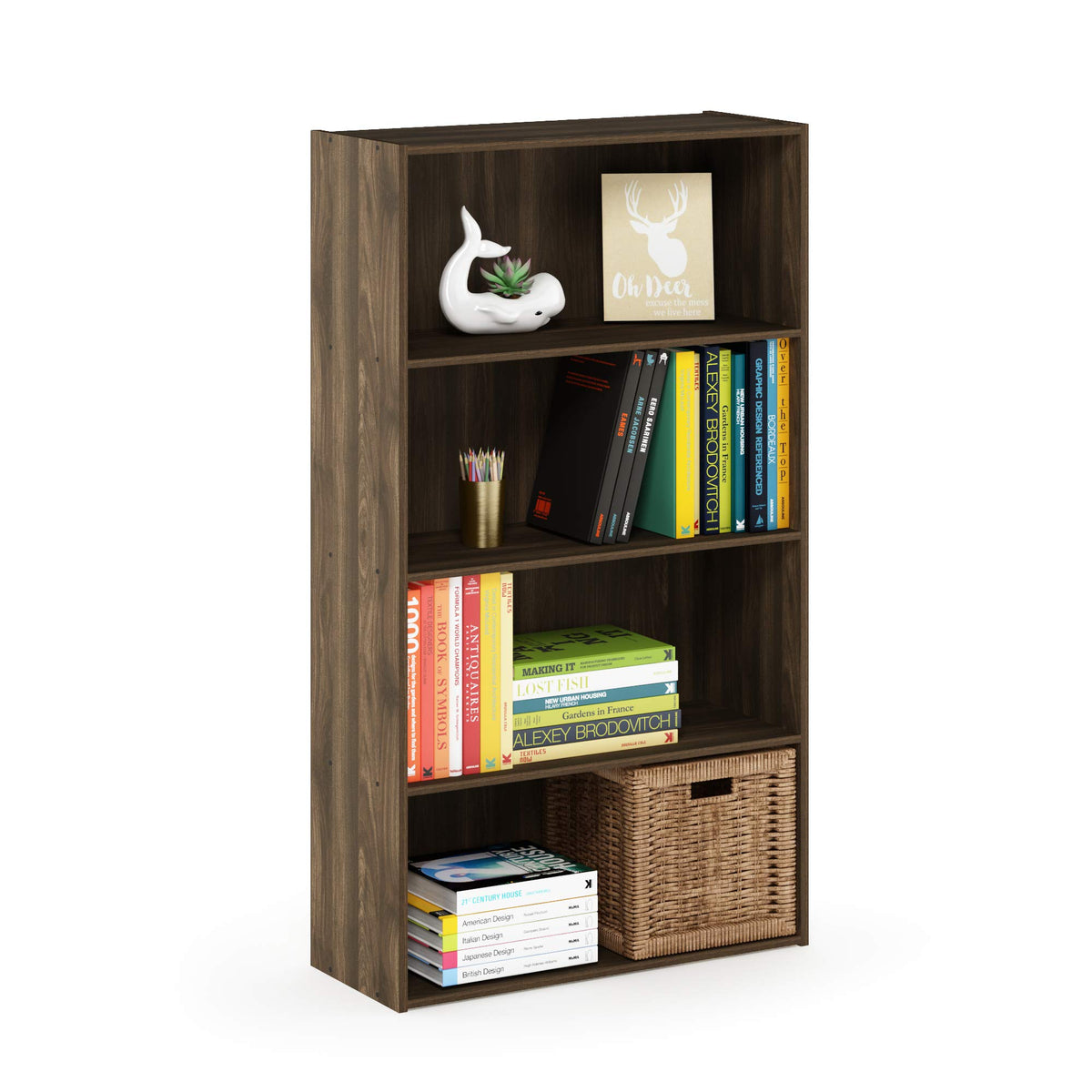 4-Tier Book Shelf, Open Shelves Bookshelf, Light Blue/White