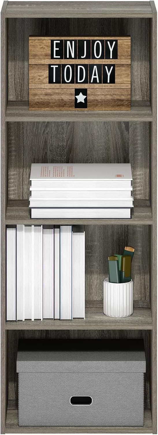 LUDER 4-Tier Book Shelf, Open Shelves Bookshelf, French Oak