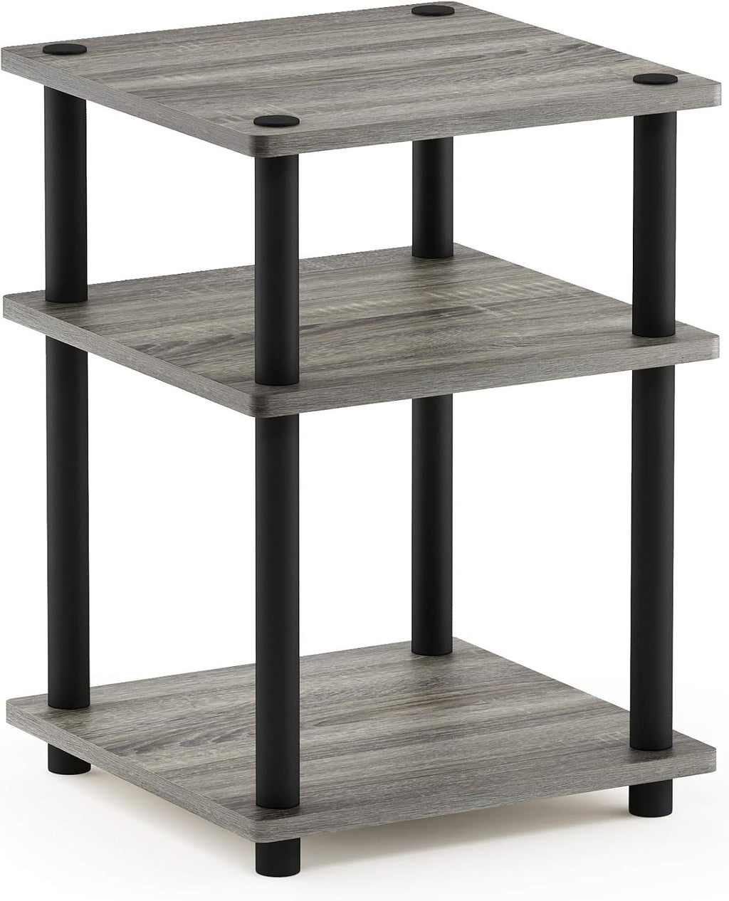 Turn-N-Tube Side Table, 3-Tier Square Modern End Table, Open Shelves Nightstand, Night Stand, Bedside Table, Easy Assembly, for Living Room, Bedroom, French Oak